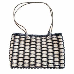 Basket-weave shoulder bag · Navy / cream · FY2-579C