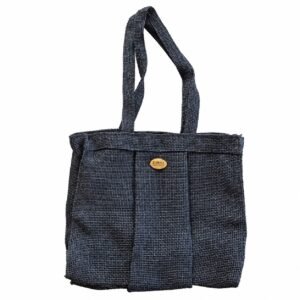 Woven tote with front flap and wooden button · Navy · LHY99531C-6
