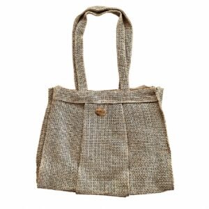 Woven tote with front flap and wooden button · Beige · LHY99531C-6