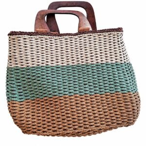 Open-weave striped tote · Brown / green / natural · SB99P005