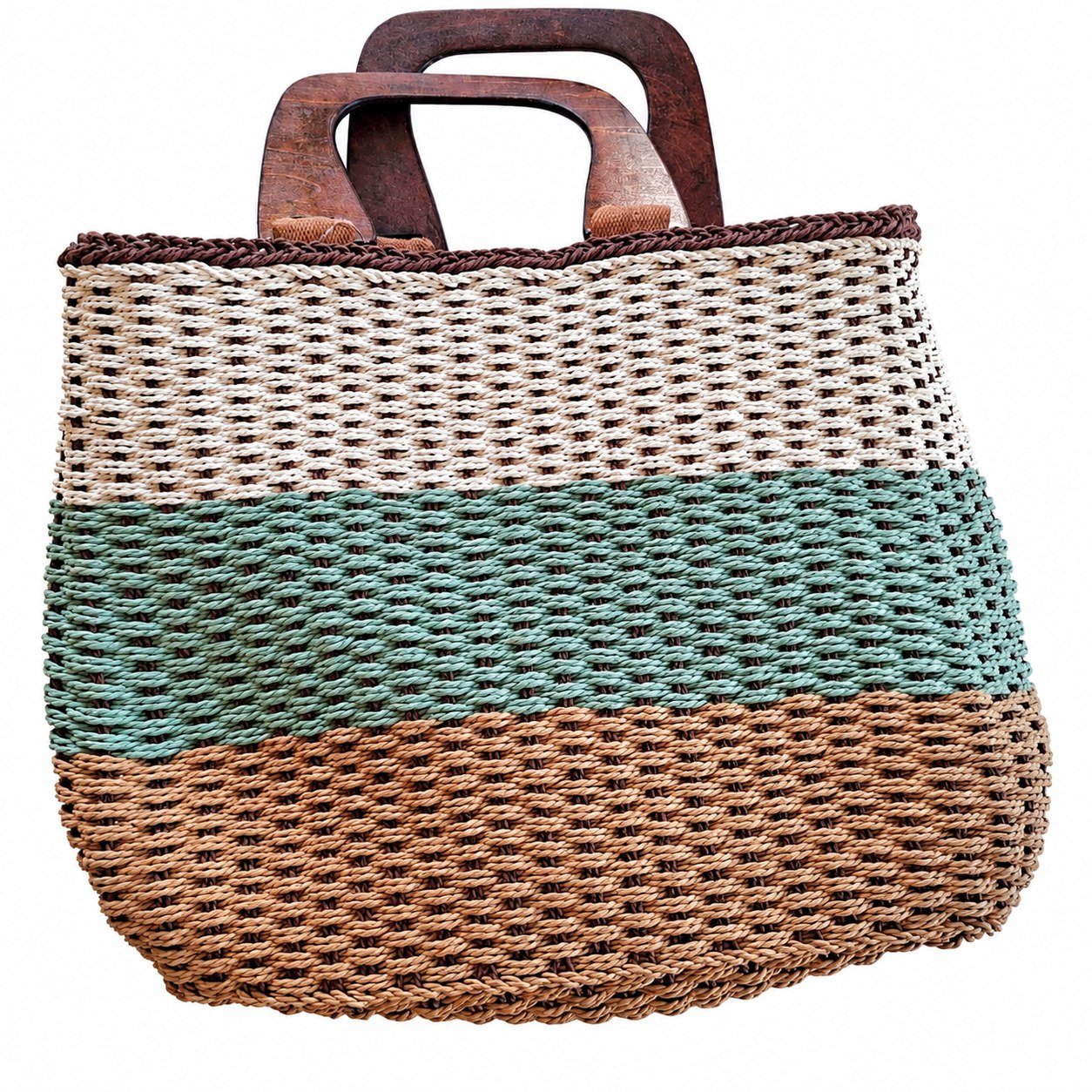 Open-weave striped tote · Brown / green / natural · SB99P005