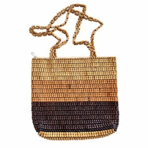 Wooden bead bag · Natural / dark brown · ZO-501