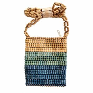 Wooden bead pouch · Blue / green / natural · ZO-504