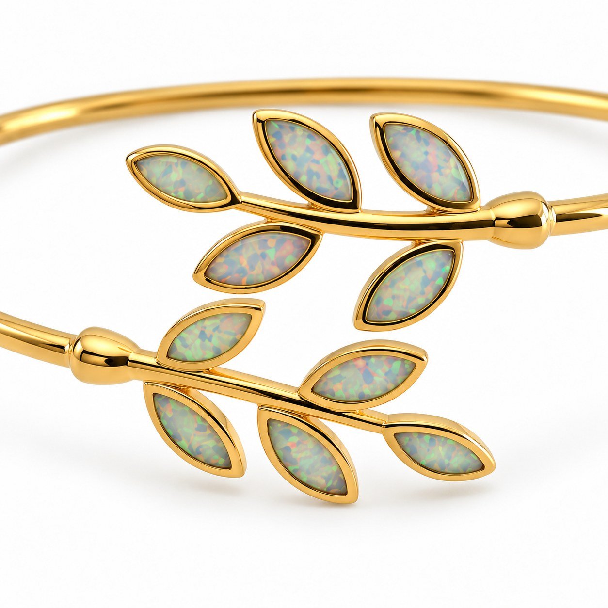 Olive branch cuff bangle, gold-plated, white opal · 195H - Image 2