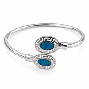 Oval Greek key frame cuff bangle, blue opal · 271B