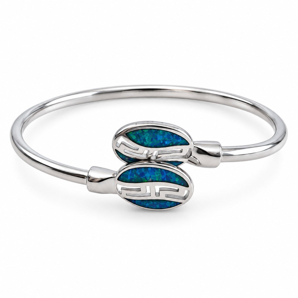 Oval Greek key cuff bangle, blue opal · 271BB