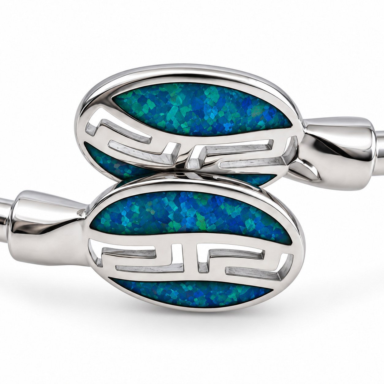 Oval Greek key cuff bangle, blue opal · 271BB - Image 2