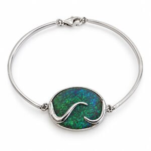 Open bangle with large oval opal and wave, green opal · 299R-SE