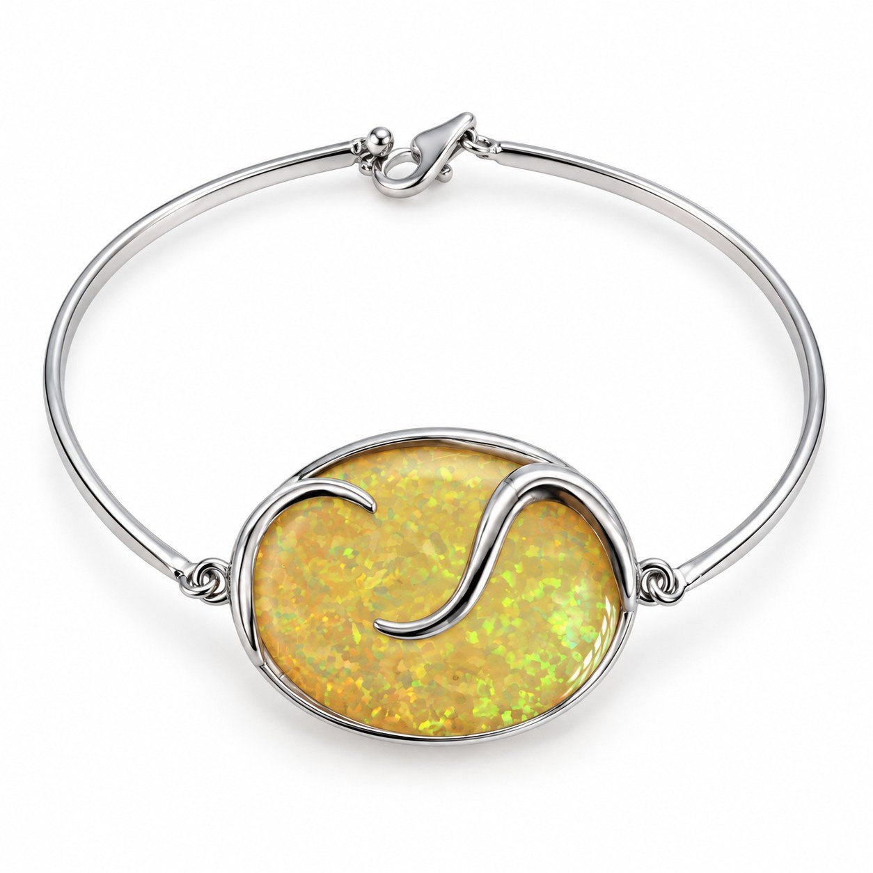 Open bangle with large oval opal and wave, yellow opal · 299R-SY