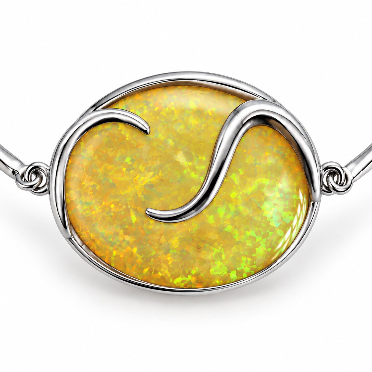 Open bangle with large oval opal and wave, yellow opal · 299R-SY - Image 2