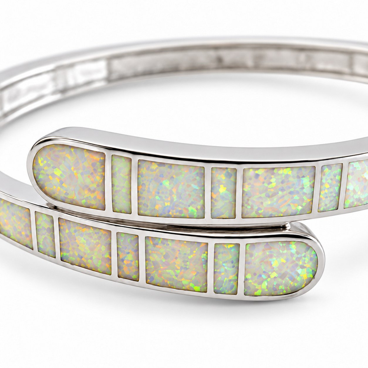 Crossover opal inlay hinged bangle, white opal · 299V-SW - Image 2