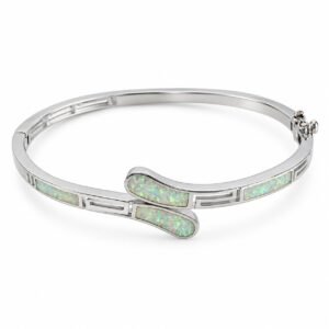 Greek key crossover hinged bangle, white opal · 299X