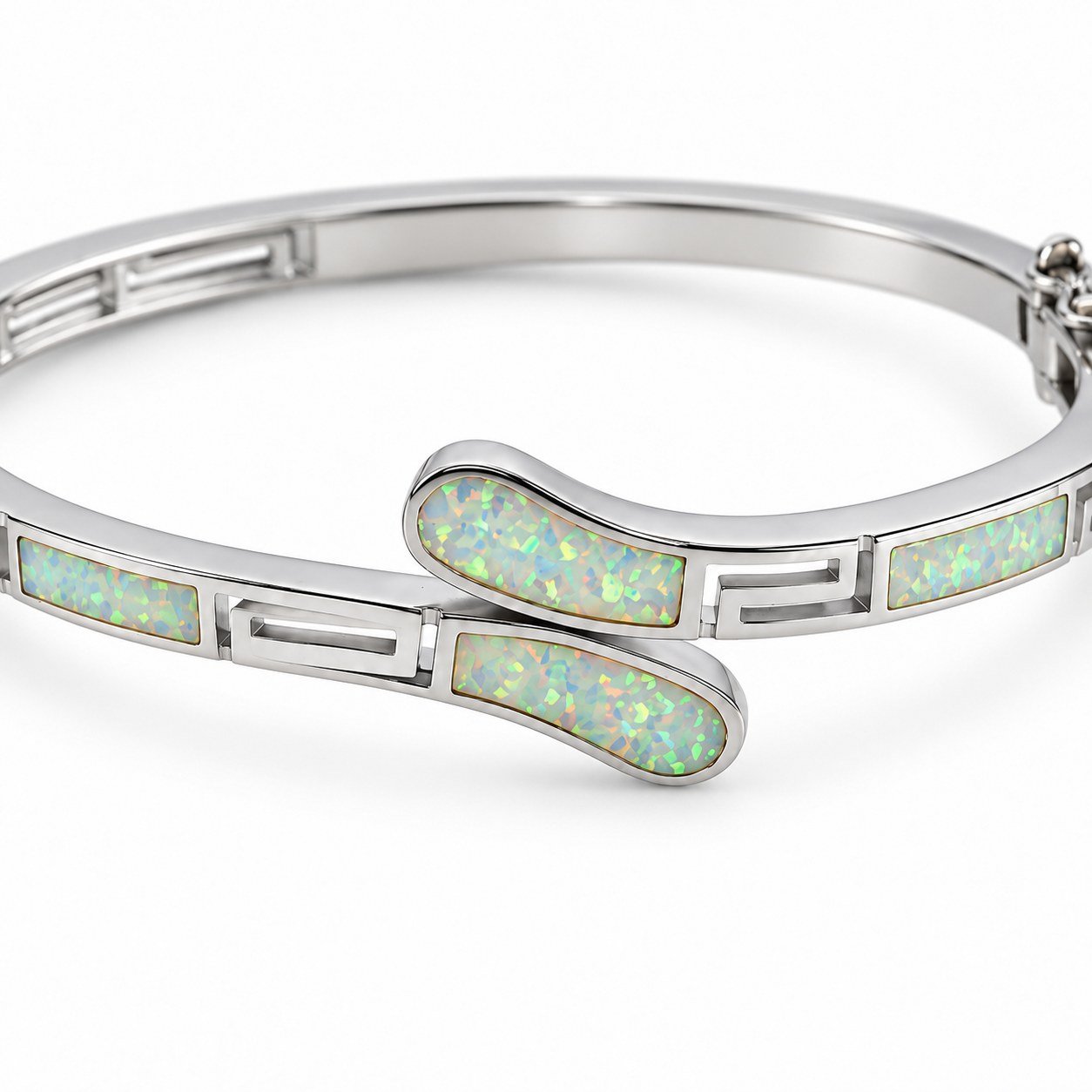 Greek key crossover hinged bangle, white opal · 299X - Image 2