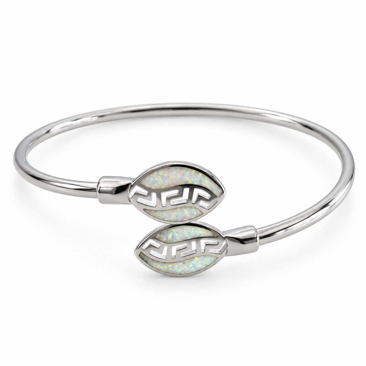 Marquise Greek key cuff bangle, white opal · OP102-SW