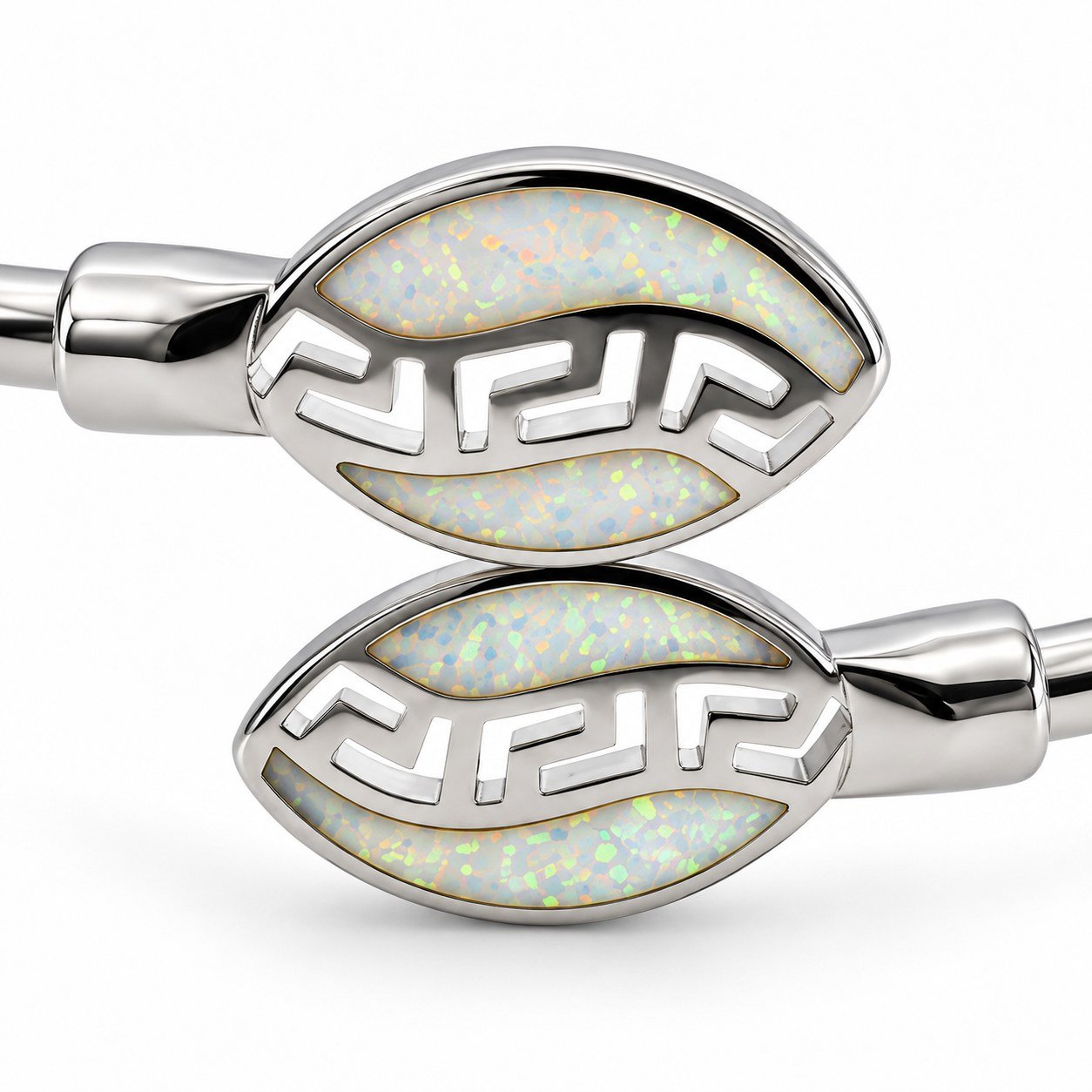 Marquise Greek key cuff bangle, white opal · OP102-SW - Image 2