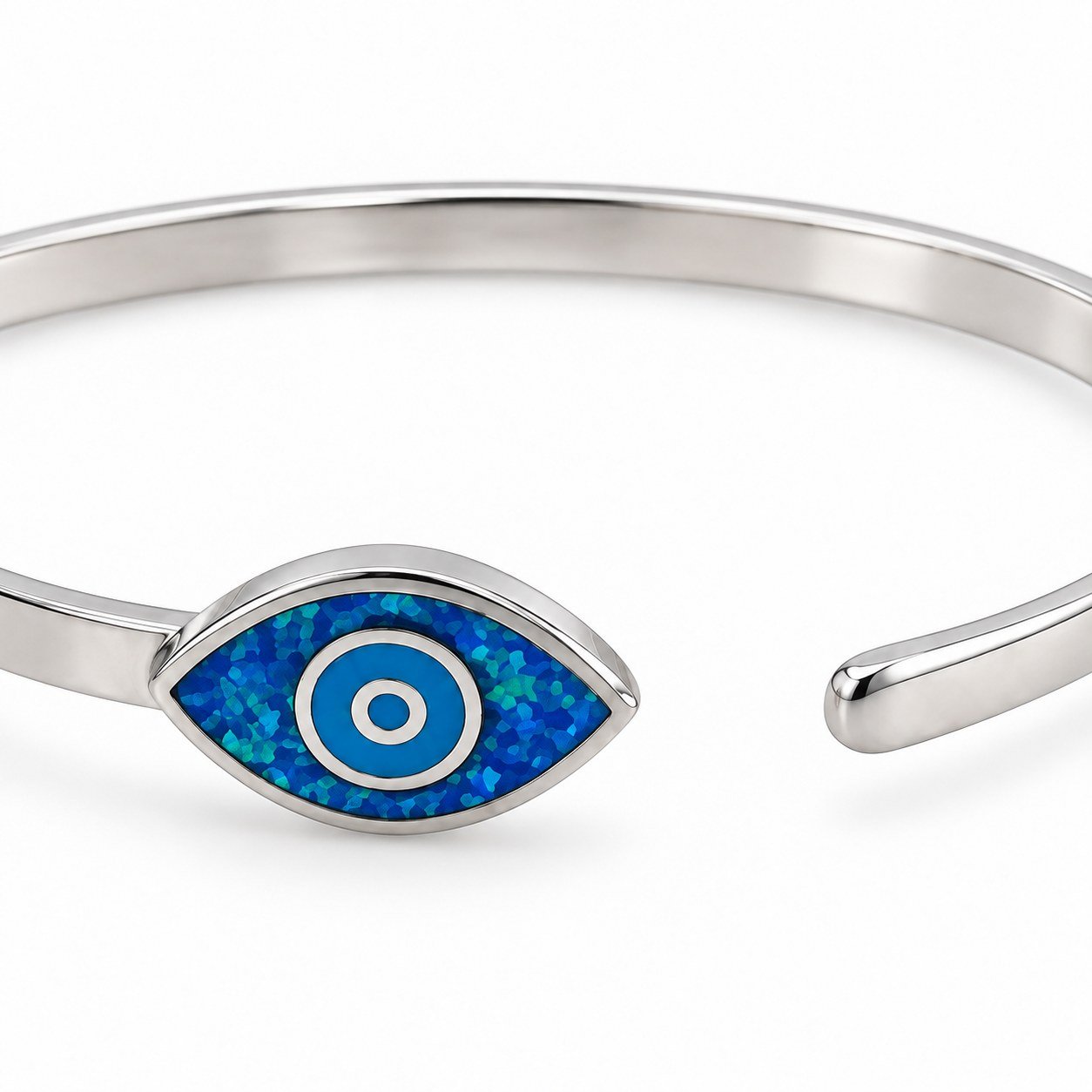 Evil eye cuff bangle, blue opal · OP103-SB - Image 2