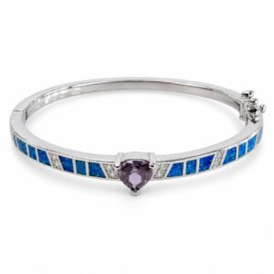 Opal panel hinged bangle with purple stone, blue opal · OP174-SB
