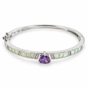 Opal panel hinged bangle with purple stone, white opal · OP174-SW