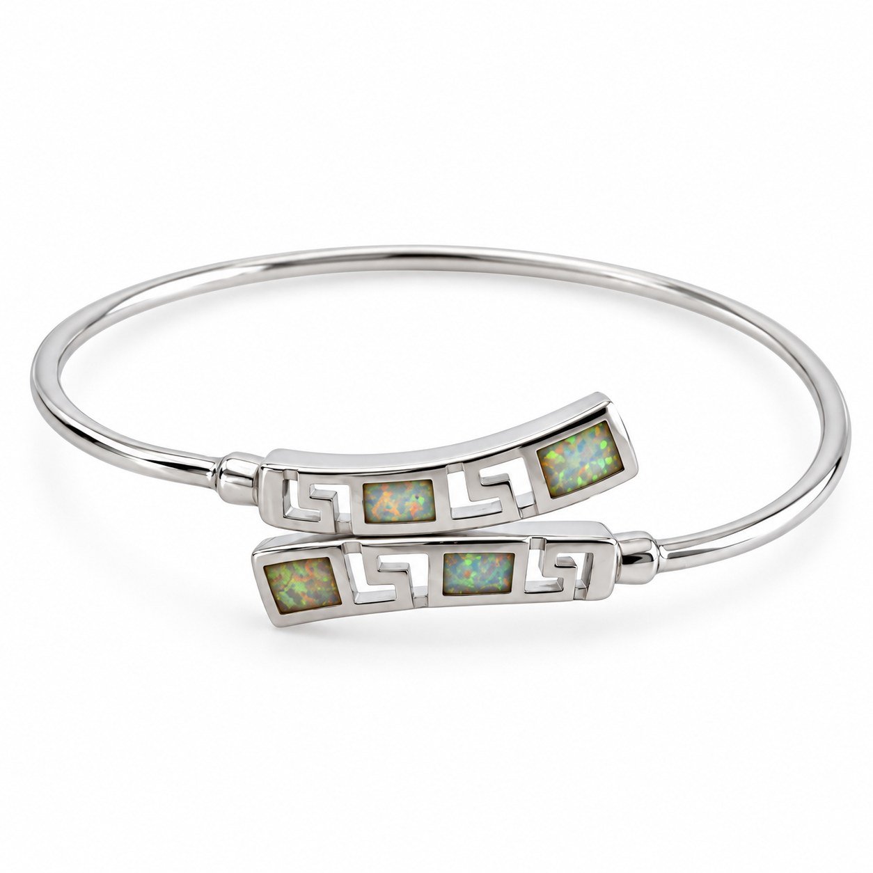 Greek key crossover cuff bangle, white opal · OP192B-SW