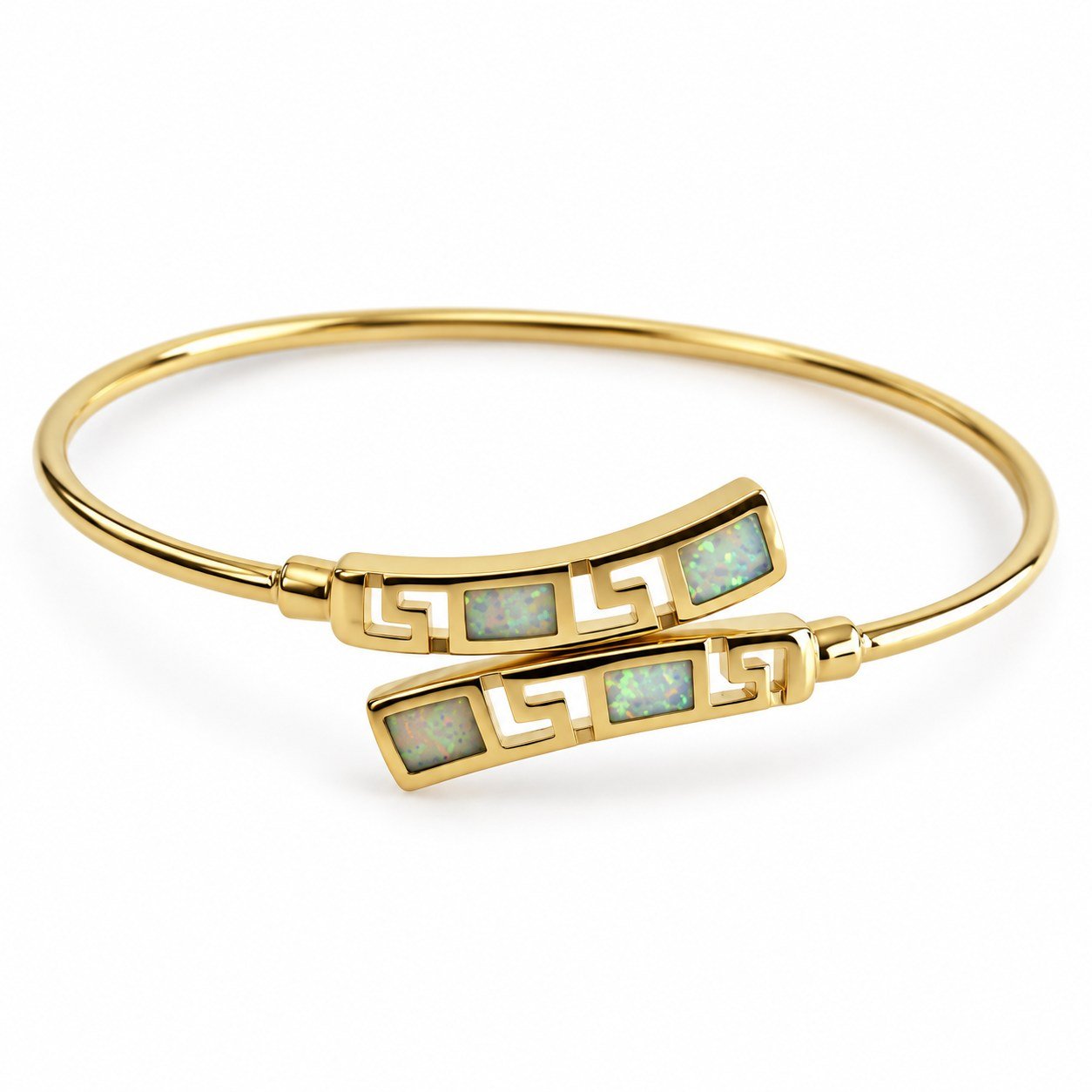 Greek key crossover cuff bangle, gold-plated, white opal · OP192GA-GW