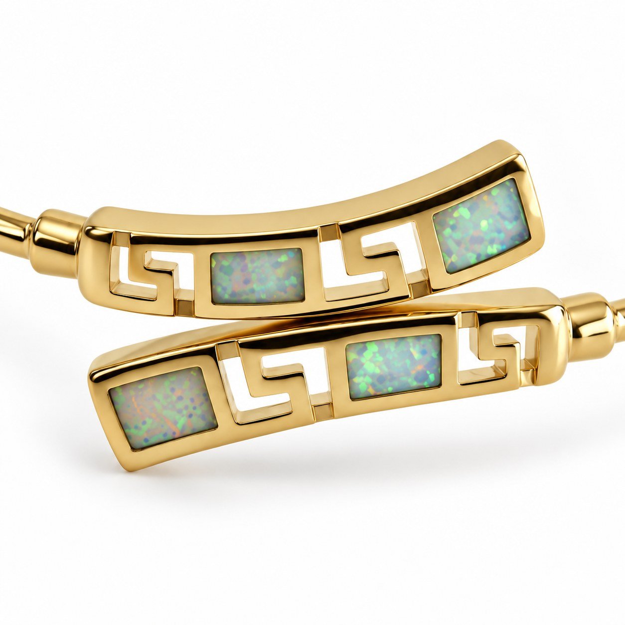 Greek key crossover cuff bangle, gold-plated, white opal · OP192GA-GW - Image 2