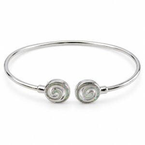 Spiral disc cuff bangle, white opal · OP193