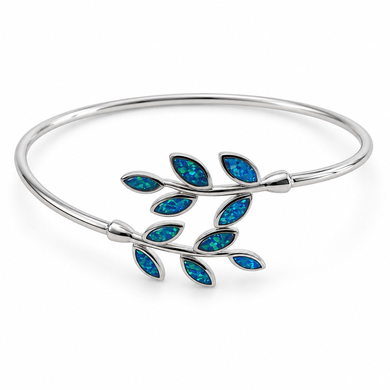 Olive branch cuff bangle, blue opal · OP194-SB