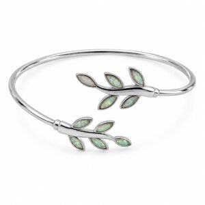Olive branch crossover cuff bangle, white opal · OP195