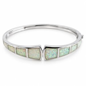 Opal panel hinged bangle, white opal · OP98