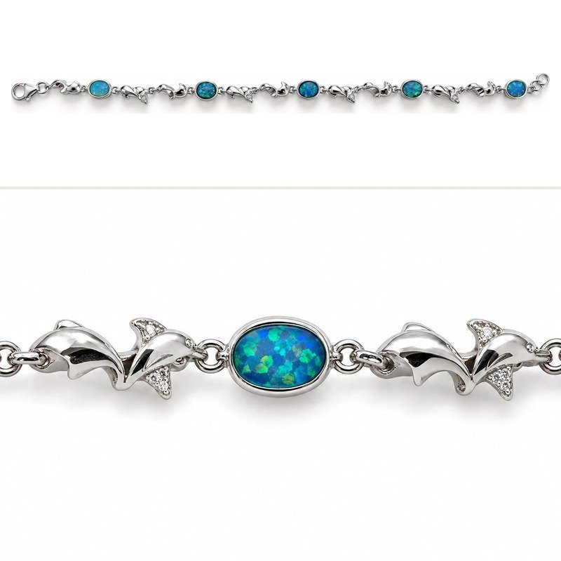 Dolphin link bracelet with oval blue opals · 271DE