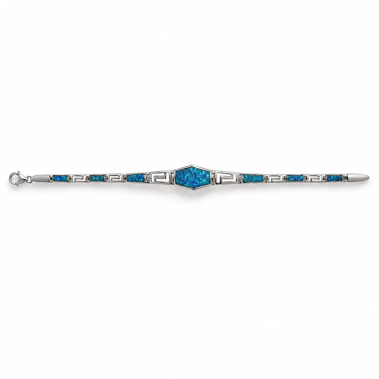 Greek key bracelet with opal centre, blue opal · 271S