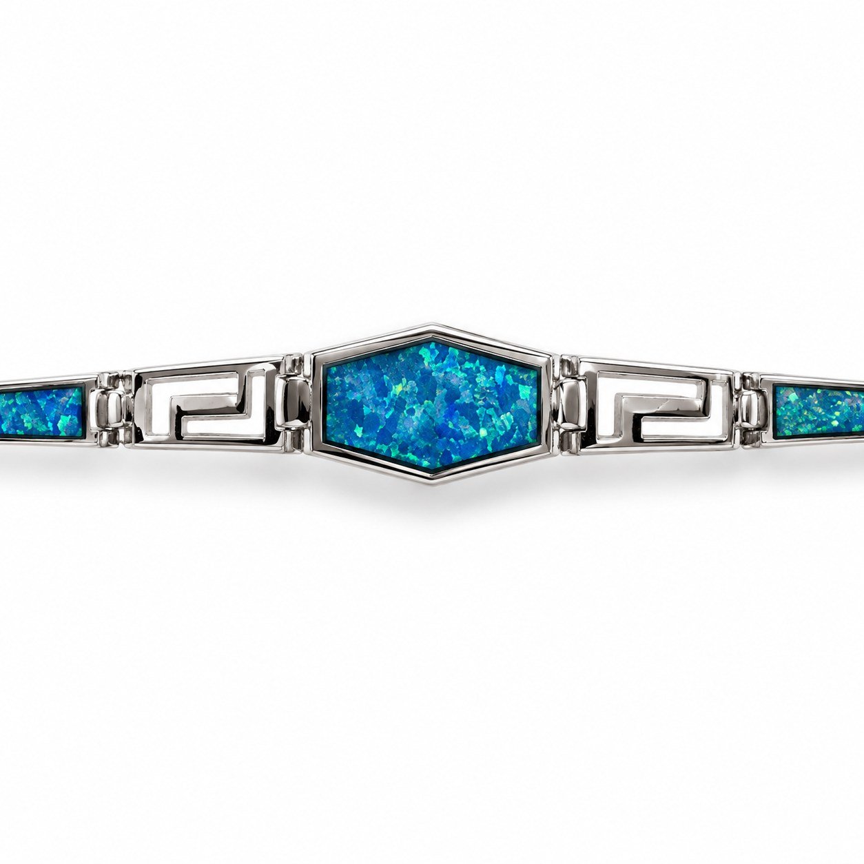 Greek key bracelet with opal centre, blue opal · 271S - Image 2