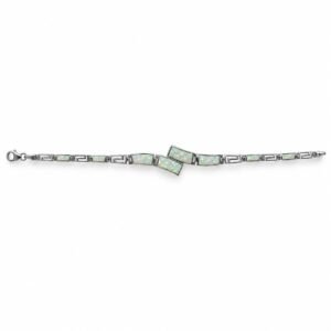 Greek key crossover bracelet with opal panels, white opal · 278T