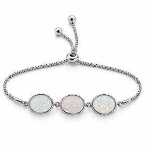 Three oval opals adjustable bracelet, white opal · 285I-SW