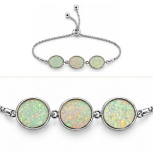 Three oval opals adjustable bracelet, white opal · 285I-SW