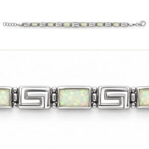 Slim Greek key bracelet with white opal inlay · 285J