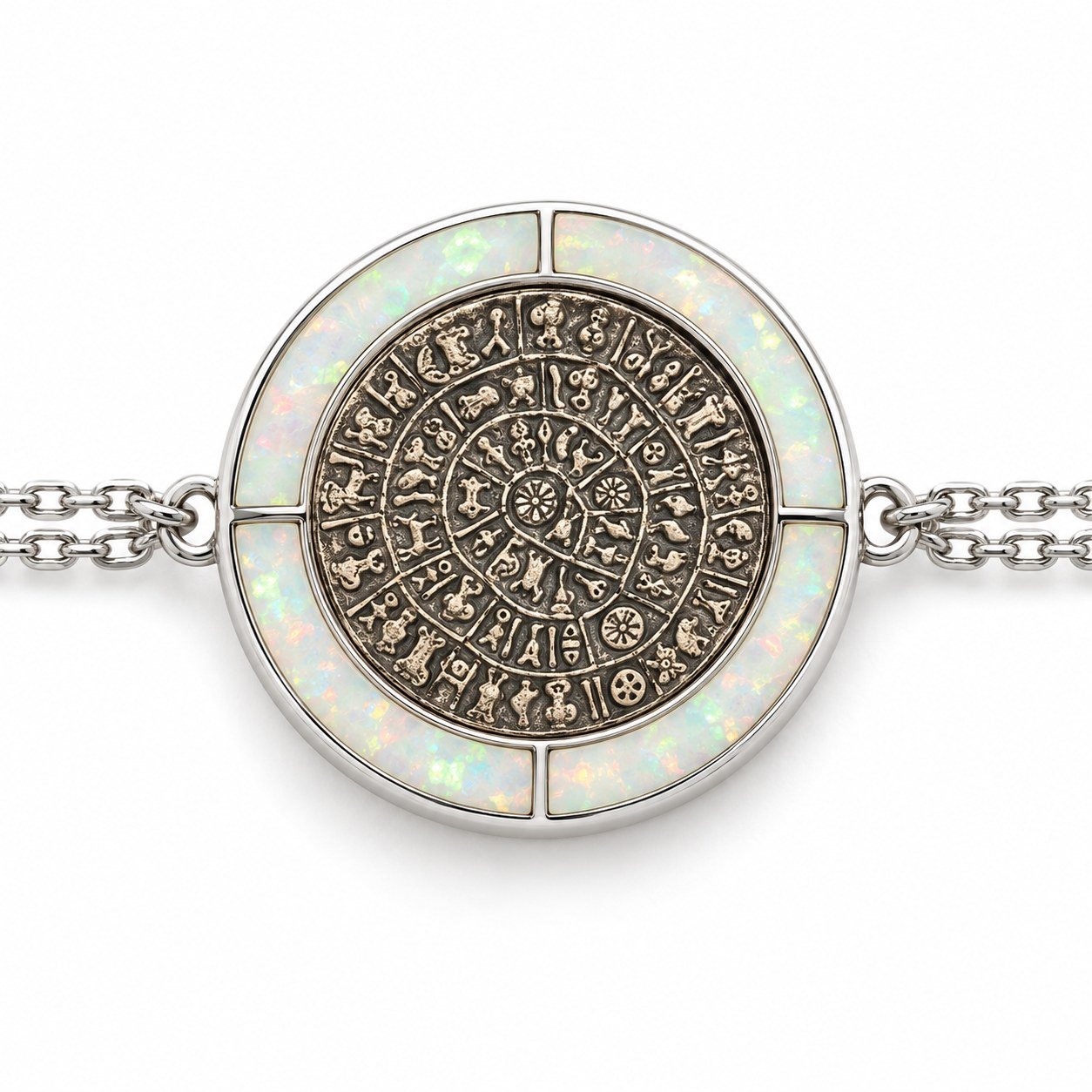 Phaistos disc bracelet, white opal ring, double chain · 285LL - Image 2