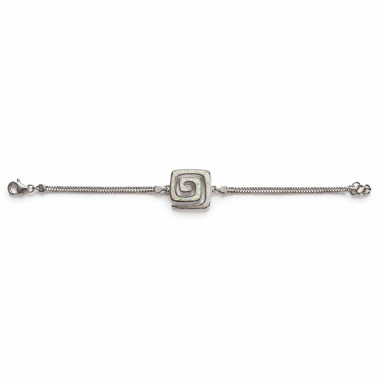 Greek key spiral square bracelet, white opal · 285N-SW