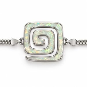 Greek key spiral square bracelet, white opal · 285N-SW