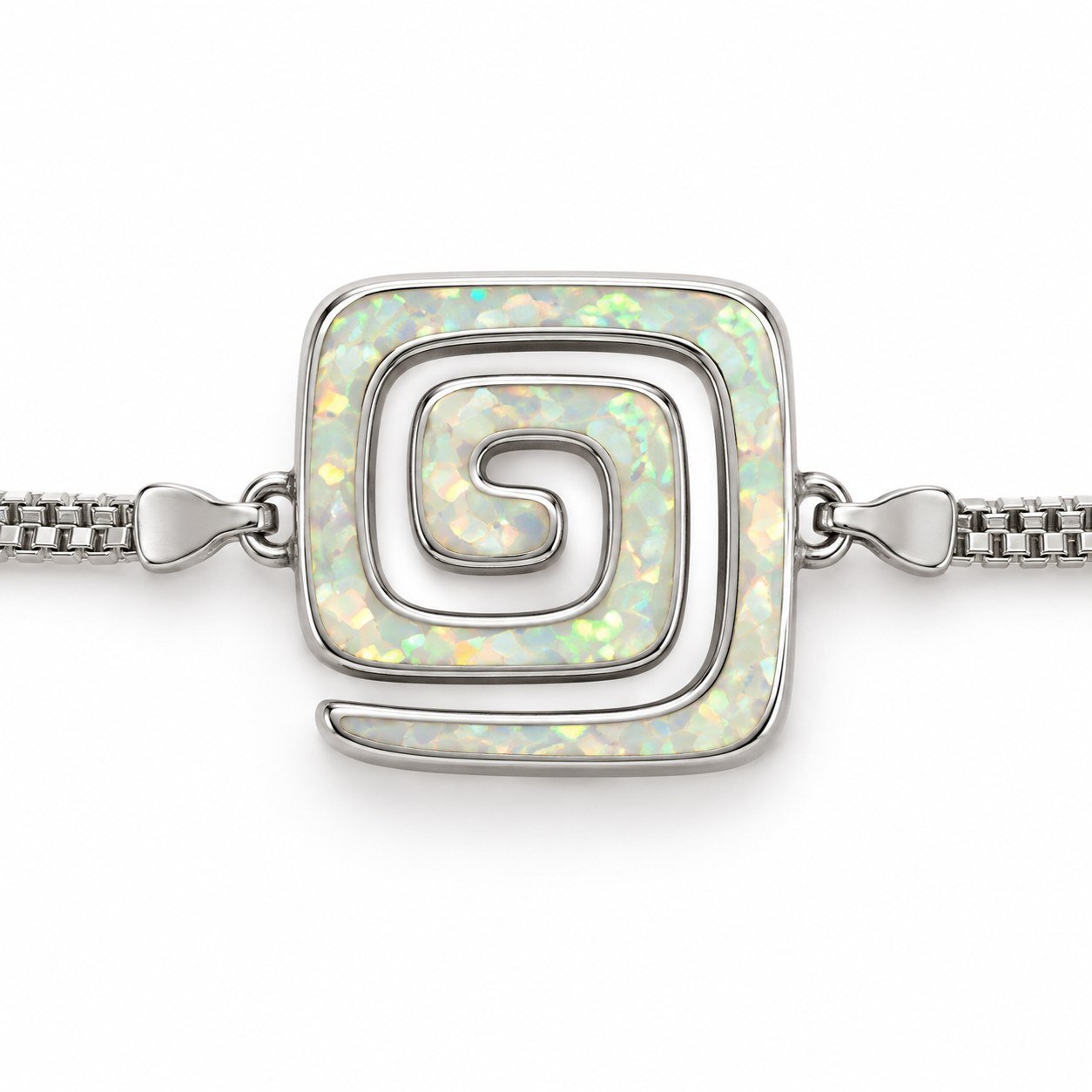 Greek key spiral square bracelet, white opal · 285N-SW - Image 2