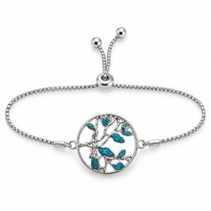 Tree of life adjustable bracelet, blue opal leaves · 285P-SB