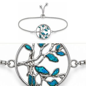Tree of life adjustable bracelet, blue opal leaves · 285P-SB