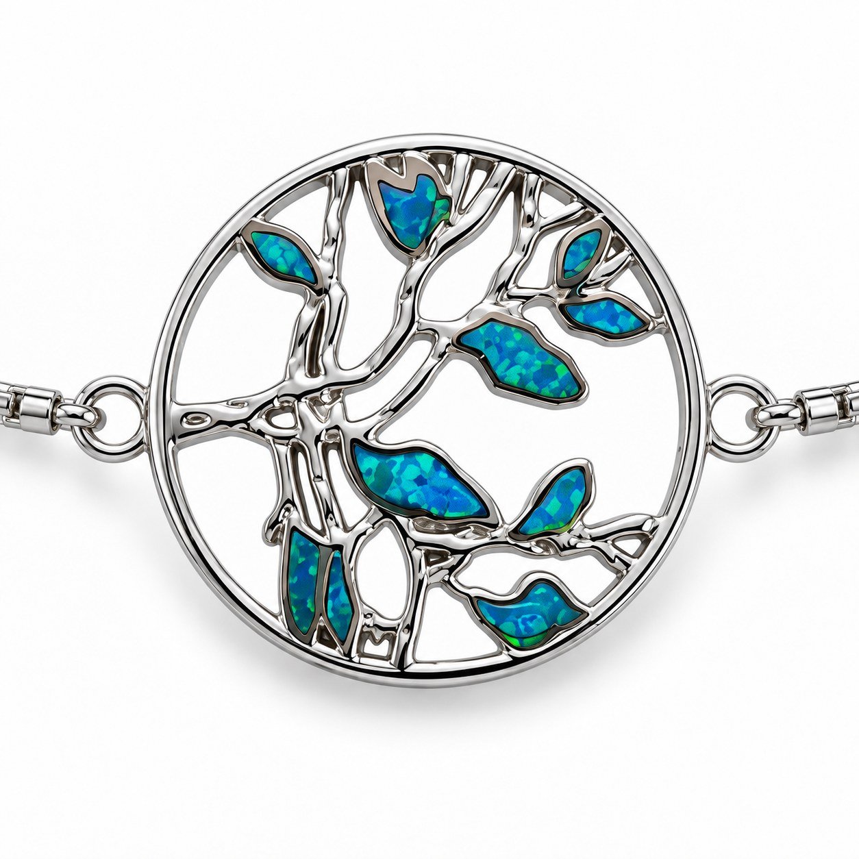 Tree of life adjustable bracelet, blue opal leaves · 285P-SB - Image 2