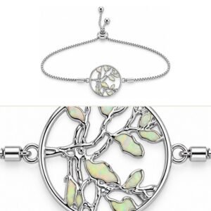 Tree of life adjustable bracelet, white opal leaves · 285P-SW