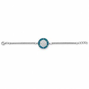 Round disc bracelet with opal ring, double box chain, blue opal · 285Q-SB
