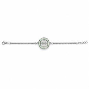 Round disc bracelet with opal ring, double box chain, white opal · 285Q-SW