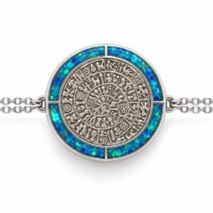 Phaistos disc bracelet, blue opal ring, double chain · 285U