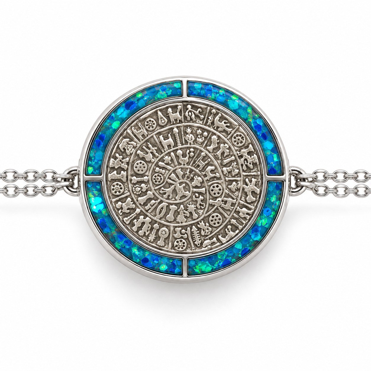 Phaistos disc bracelet, blue opal ring, double chain · 285U - Image 2