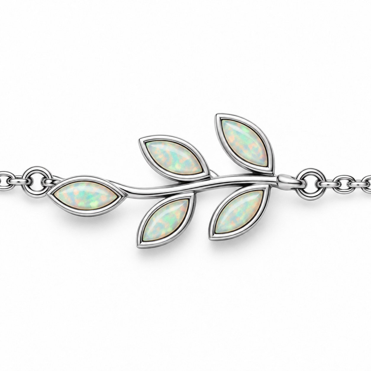 Olive branch chain bracelet, white opal · 285V-SW - Image 2