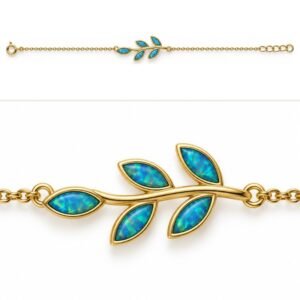 Olive branch chain bracelet, gold-plated, blue opal · 285VB-GB